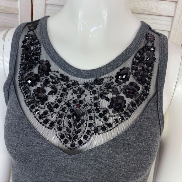 Express Y2K Beaded Neck Racer Back T-shirt Midi Dress Gray Black Small - Picture 5 of 10